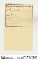 Etiketten zu Korund (Rubin) (NHMW-MIN-Aa2186)